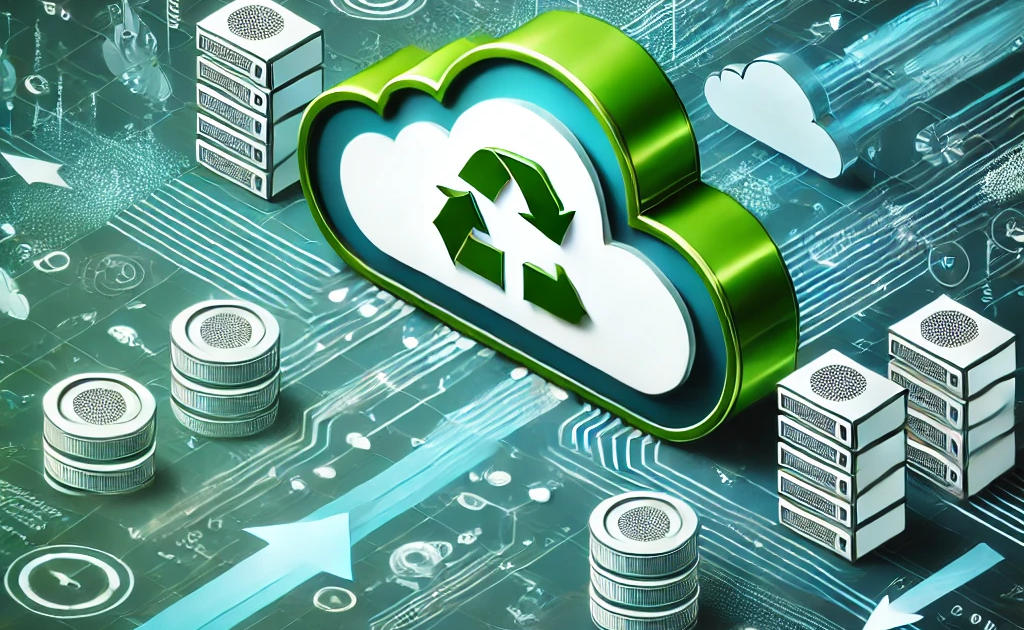 Cloud migration services illustration featuring data flow to a central cloud,